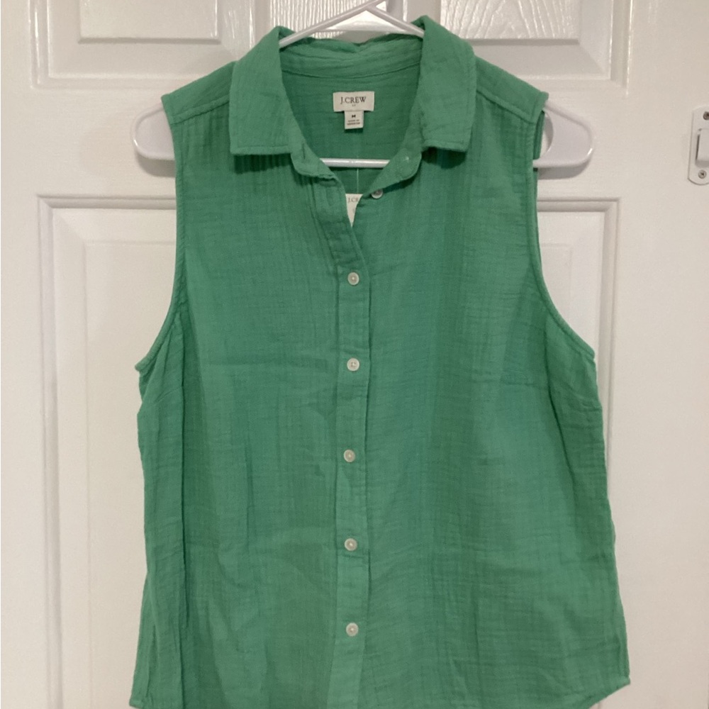 J. Crew Sleeveless Green Button Down Shirt